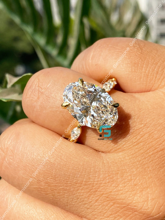 Oval Moissanite East West Marquise Bubble Pave Band Moissanite Ring