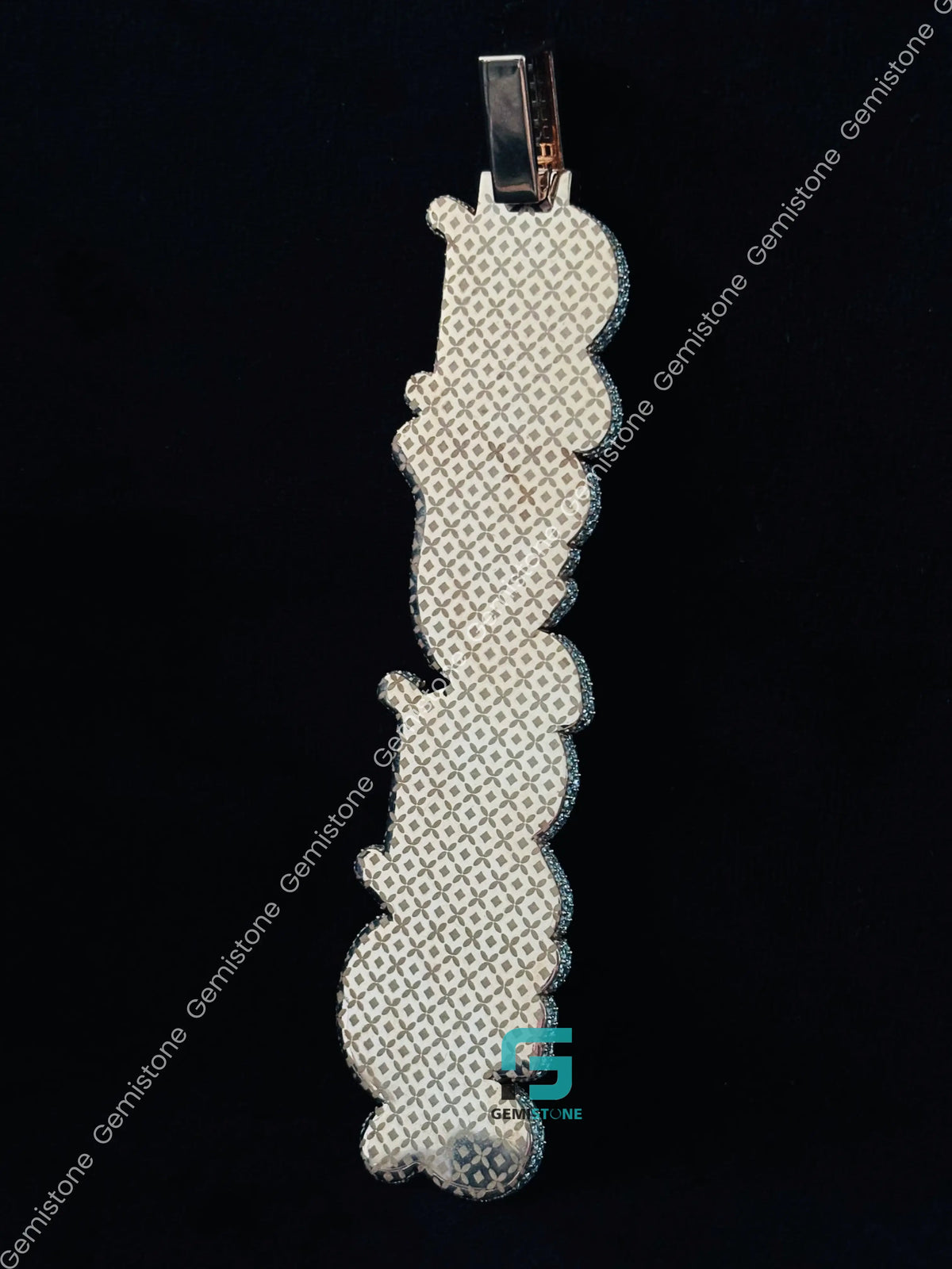 Two Tone Custom Name Baguette Moissanite Vertical Pendant