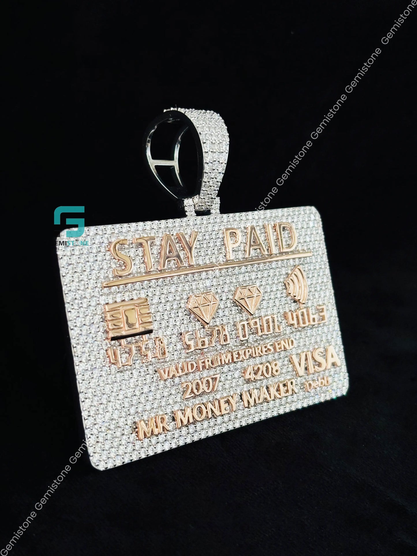 925 Silver ATM Card Moissanite Pendant