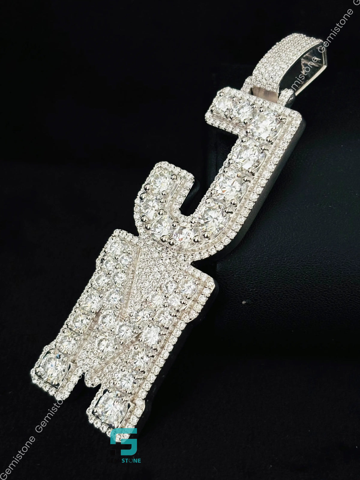 925 Silver Iced Out Vertical Moissanite Custom Letter Pendant
