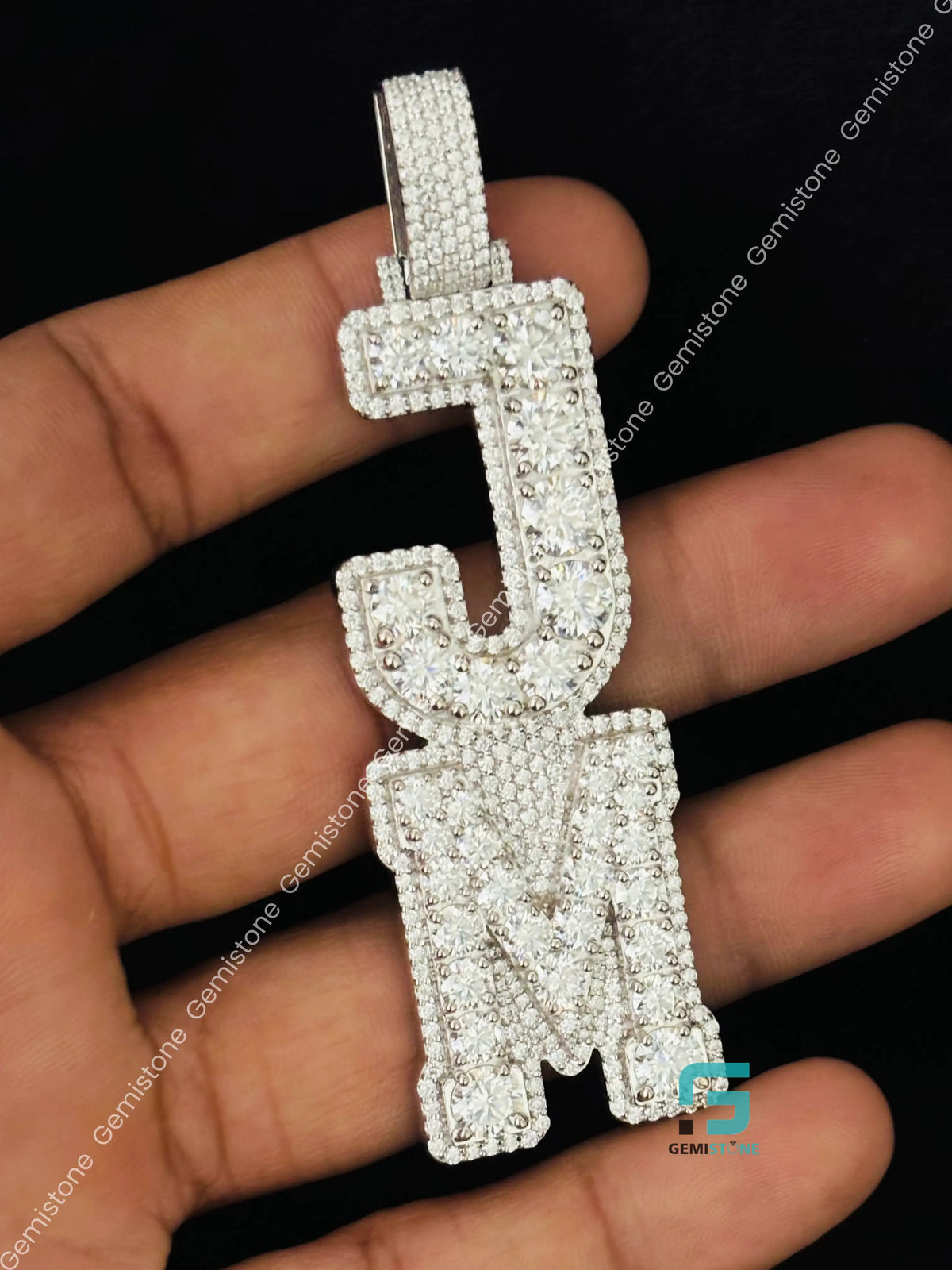 925 Silver Iced Out Vertical Moissanite Custom Letter Pendant