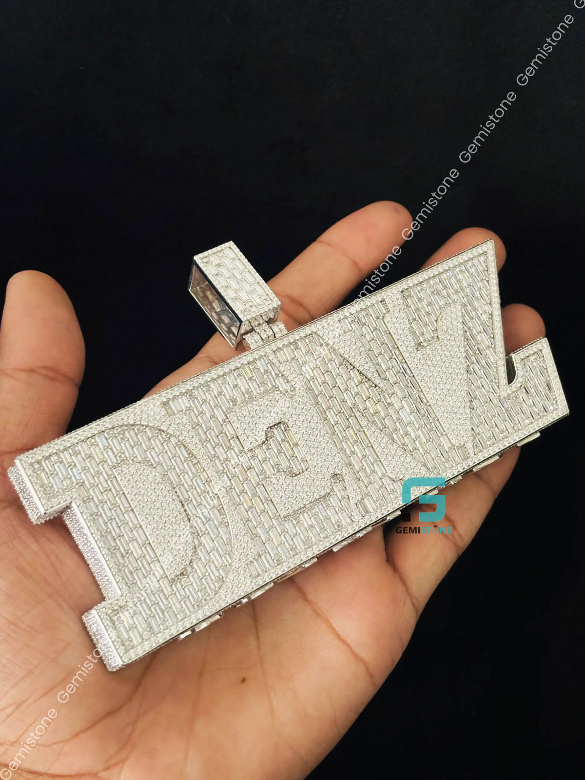 Baguette & Round Moissanite Name DENZ Rappers Pendant