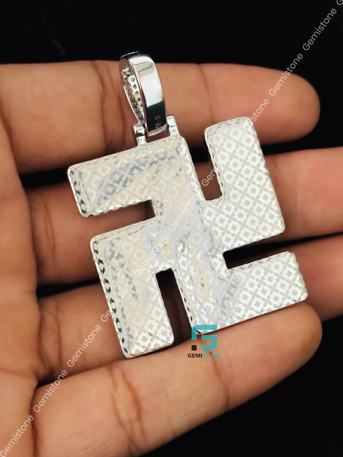 Baguette & Round Swastik Moissanite Iced Out Pendant