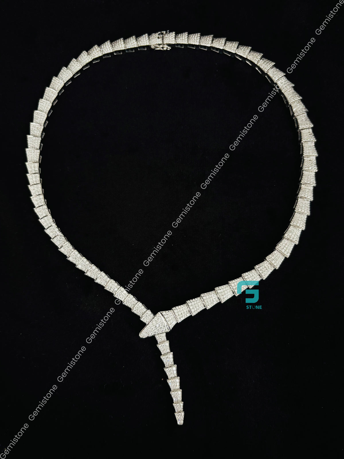 925 Silver Serpenti Viper Round Snake Moissanite Necklace