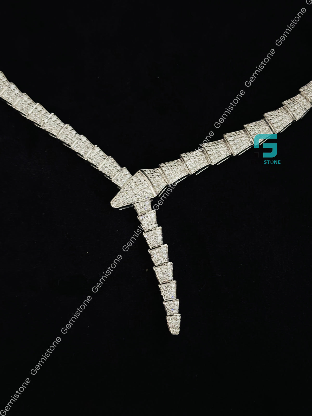 925 Silver Serpenti Viper Round Snake Moissanite Necklace