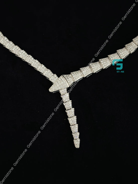 925 Silver Serpenti Viper Round Snake Moissanite Necklace