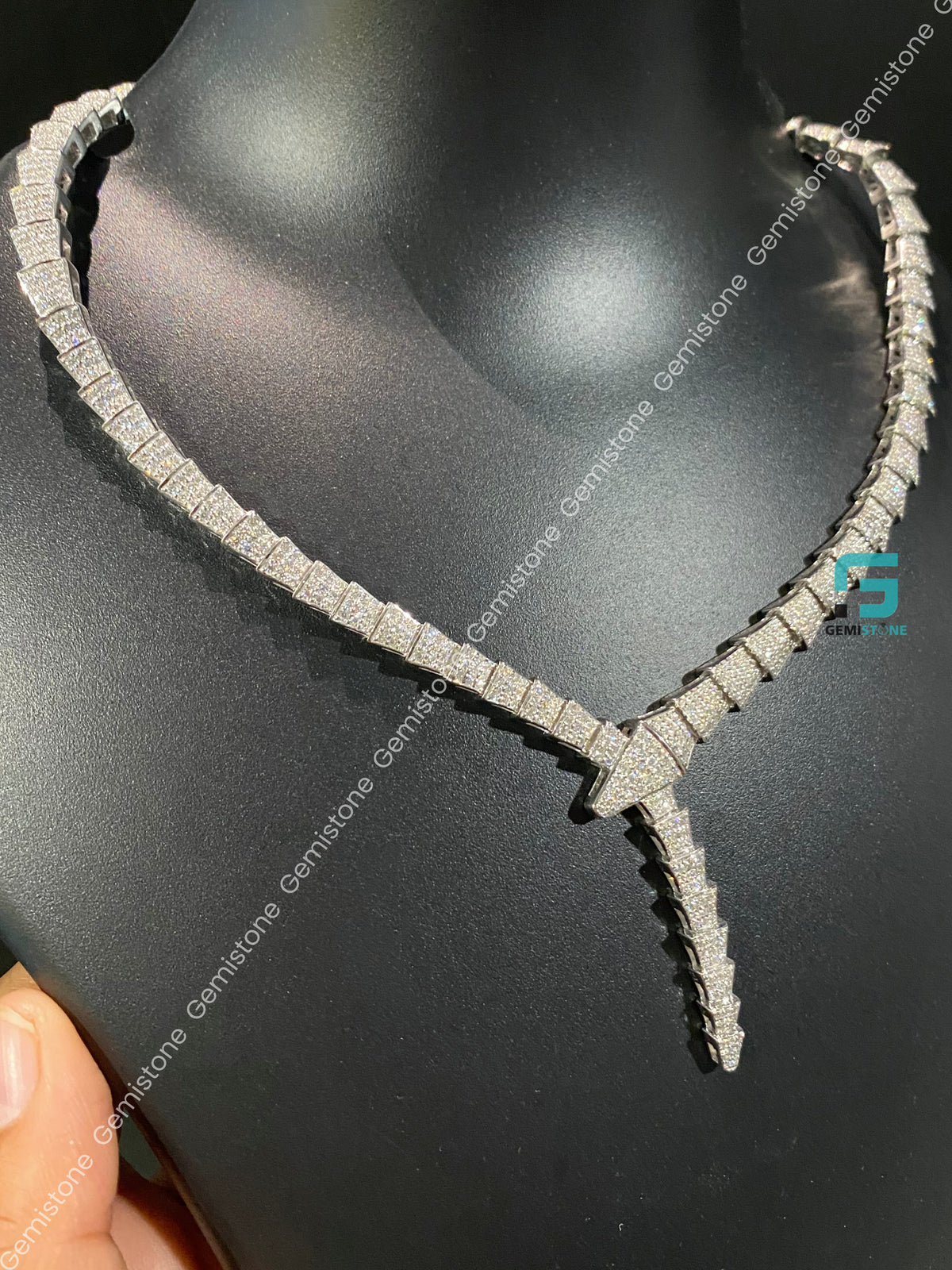 925 Silver Serpenti Viper Round Snake Moissanite Necklace