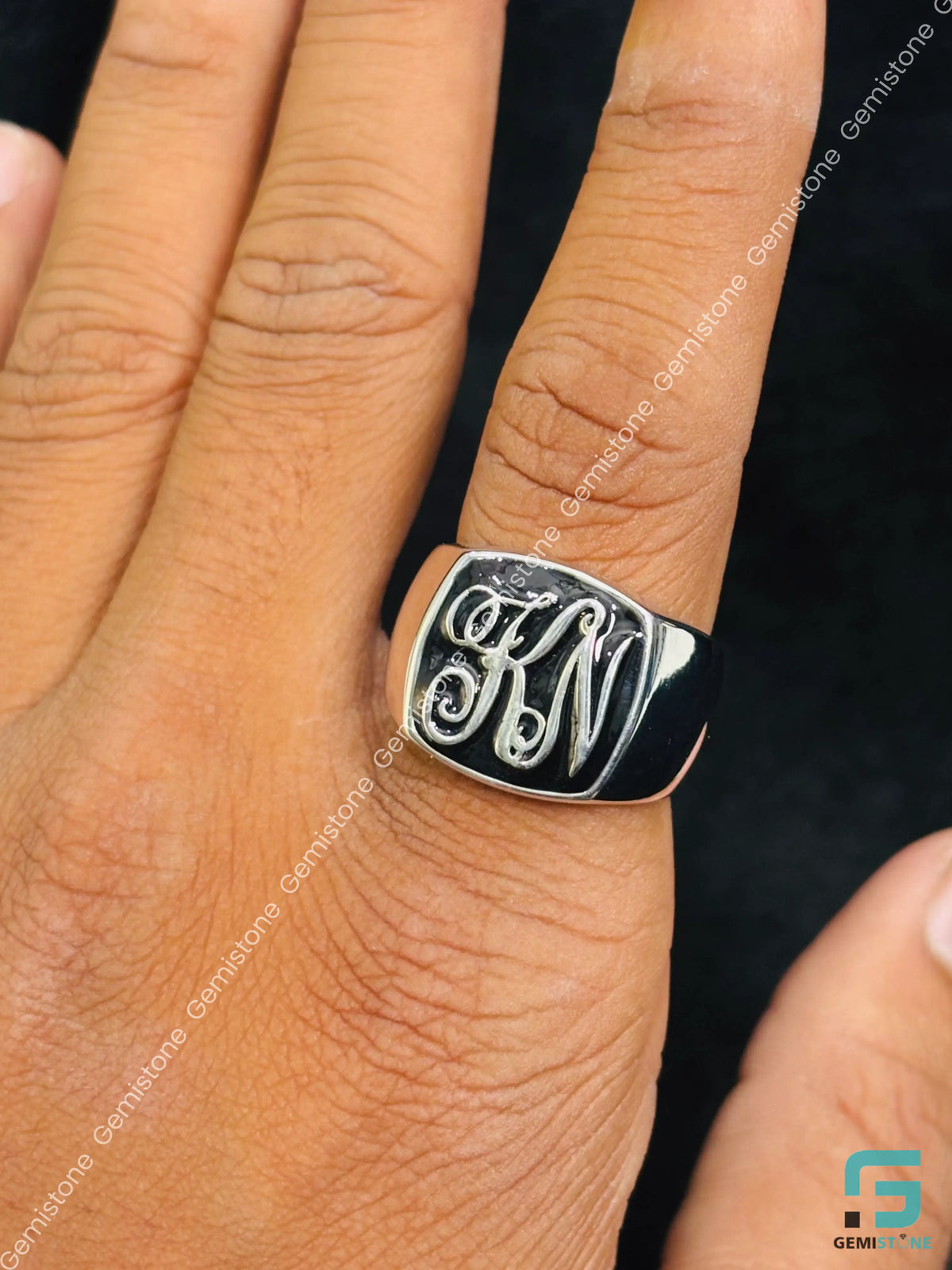 Custom Alaphabet Letter 925 Sterling Silver Ring For Men