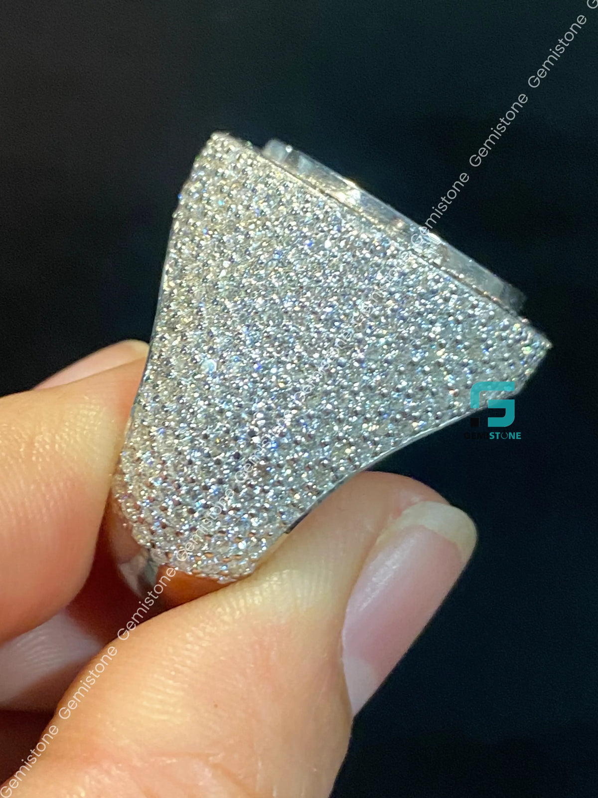 C 17 Studded Moissanite Hip Hop Moissanite Rappers Ring
