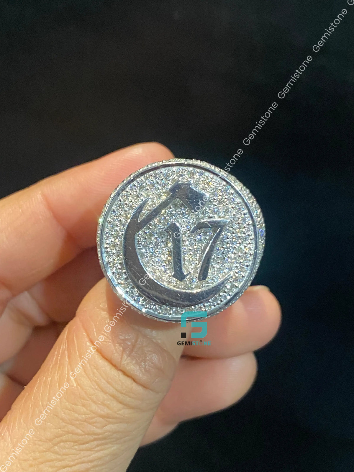C 17 Studded Moissanite Hip Hop Moissanite Rappers Ring