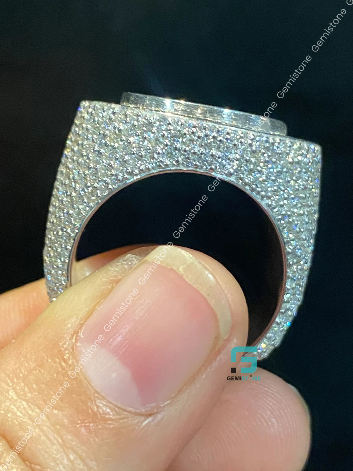 C 17 Studded Moissanite Hip Hop Moissanite Rappers Ring