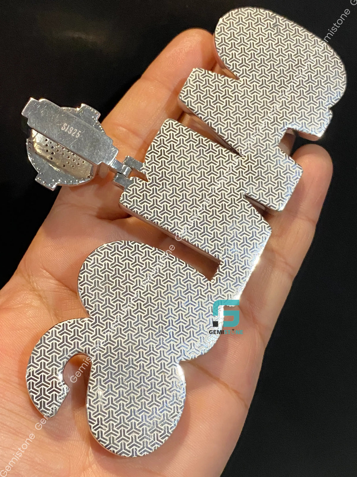 CARLOS Name Round and Baguette Moissanite Pendant