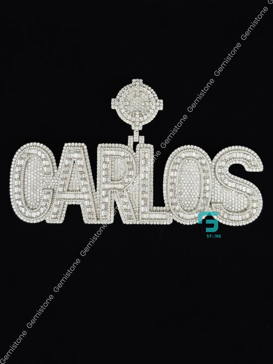 CARLOS Name Round and Baguette Moissanite Pendant