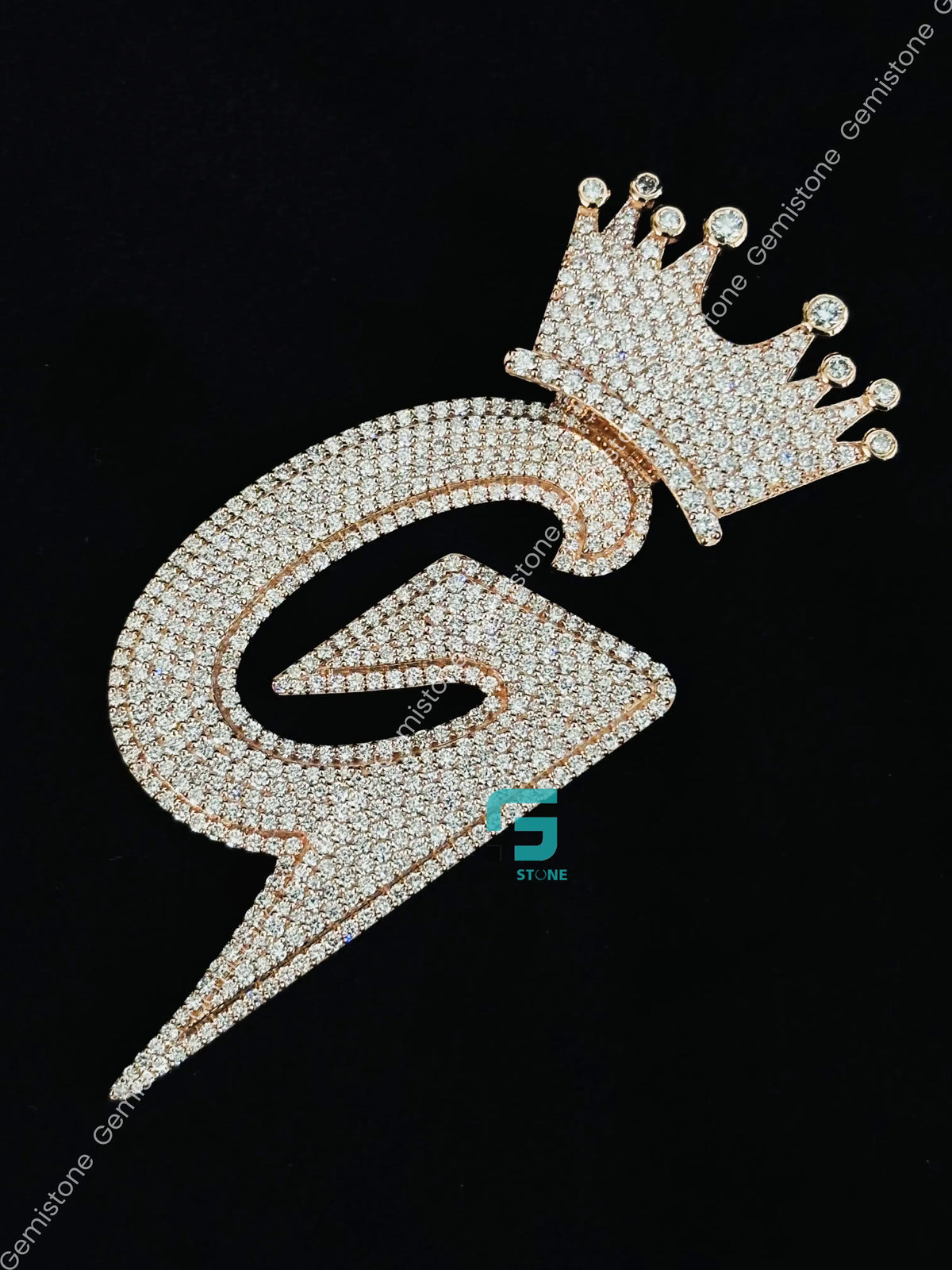 925 Silver Alphabet Letter Moissanite Crown Iced Out Pendant
