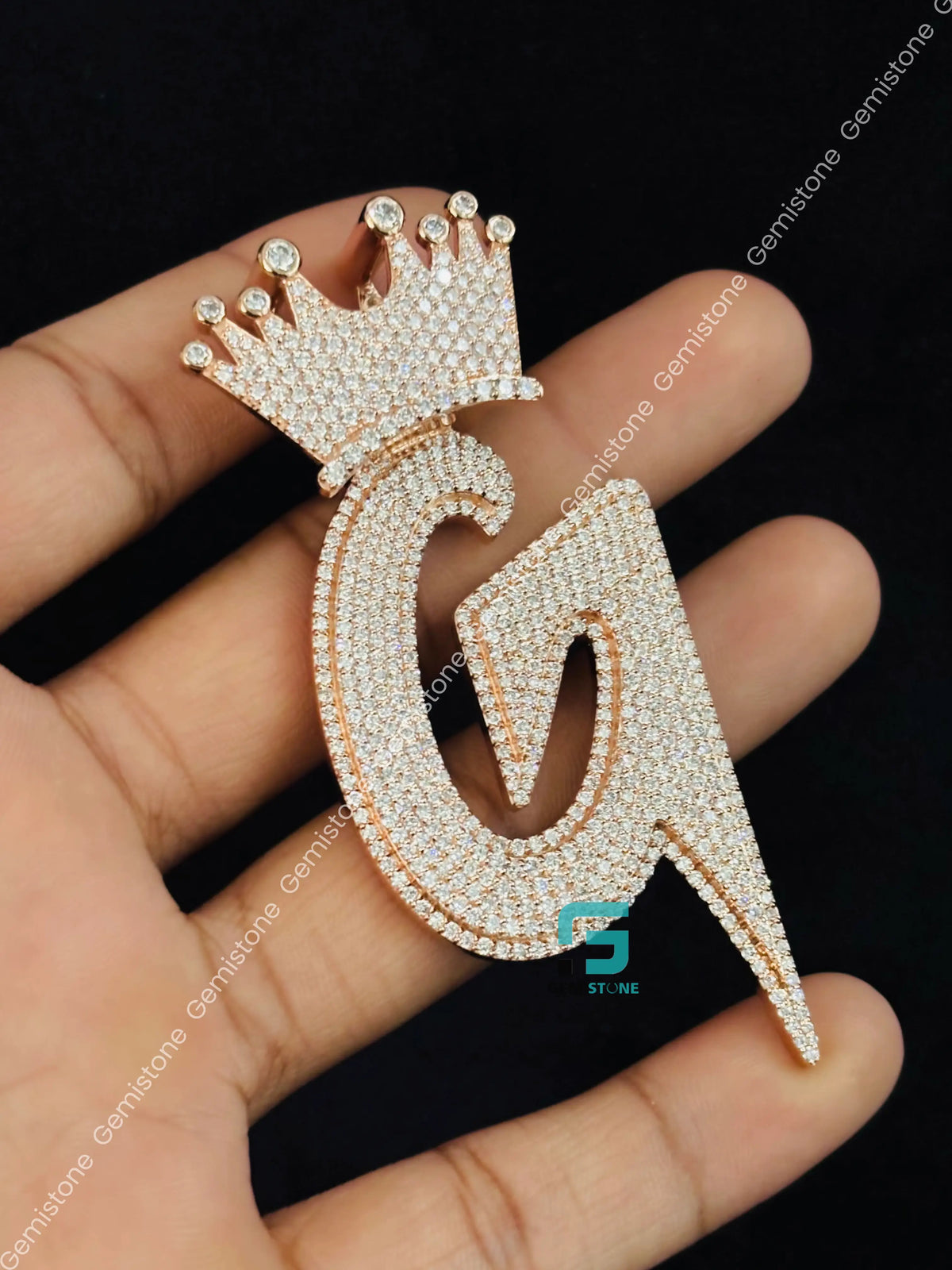 925 Silver Alphabet Letter Moissanite Crown Iced Out Pendant