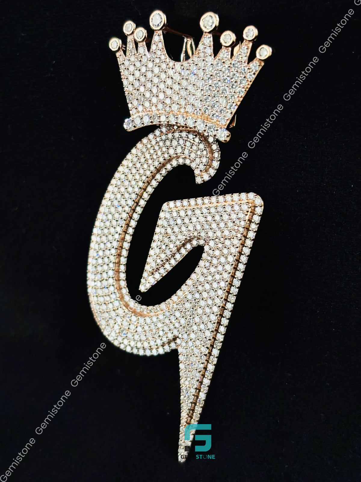 925 Silver Alphabet Letter Moissanite Crown Iced Out Pendant