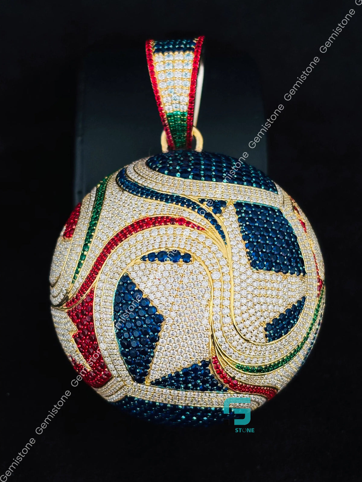 Multi Color Stone FIFA World Cup Style Moissanite TRIONDA Ball Pendant