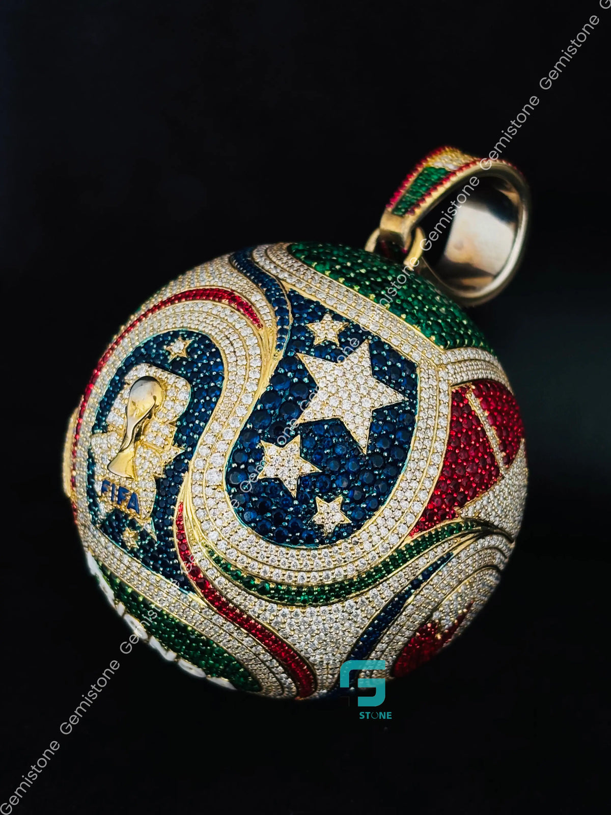 Multi Color Stone FIFA World Cup Style Moissanite TRIONDA Ball Pendant