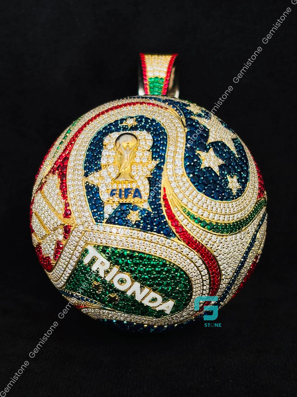 Multi Color Stone FIFA World Cup Style Moissanite TRIONDA Ball Pendant