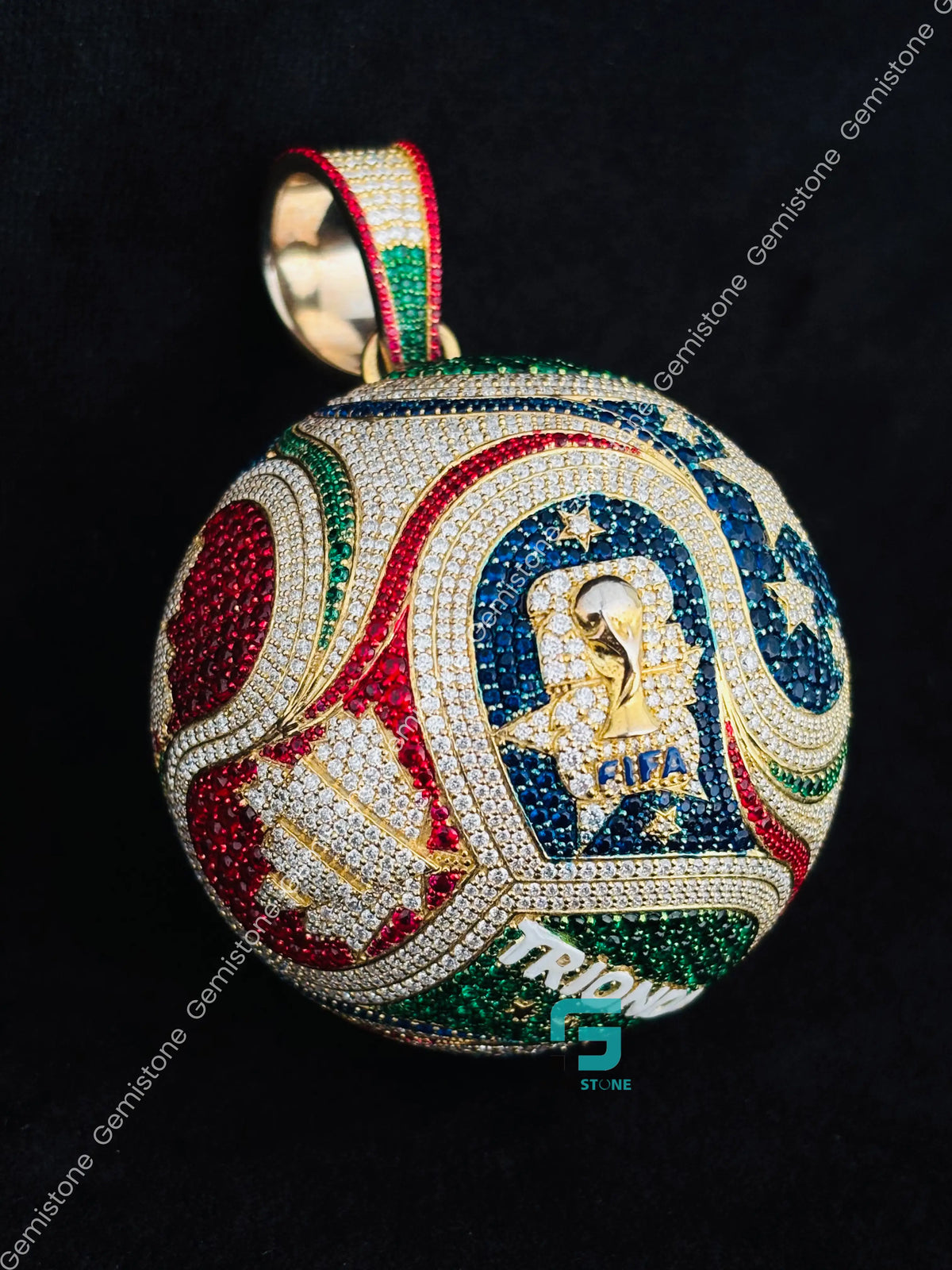 Multi Color Stone FIFA World Cup Style Moissanite TRIONDA Ball Pendant