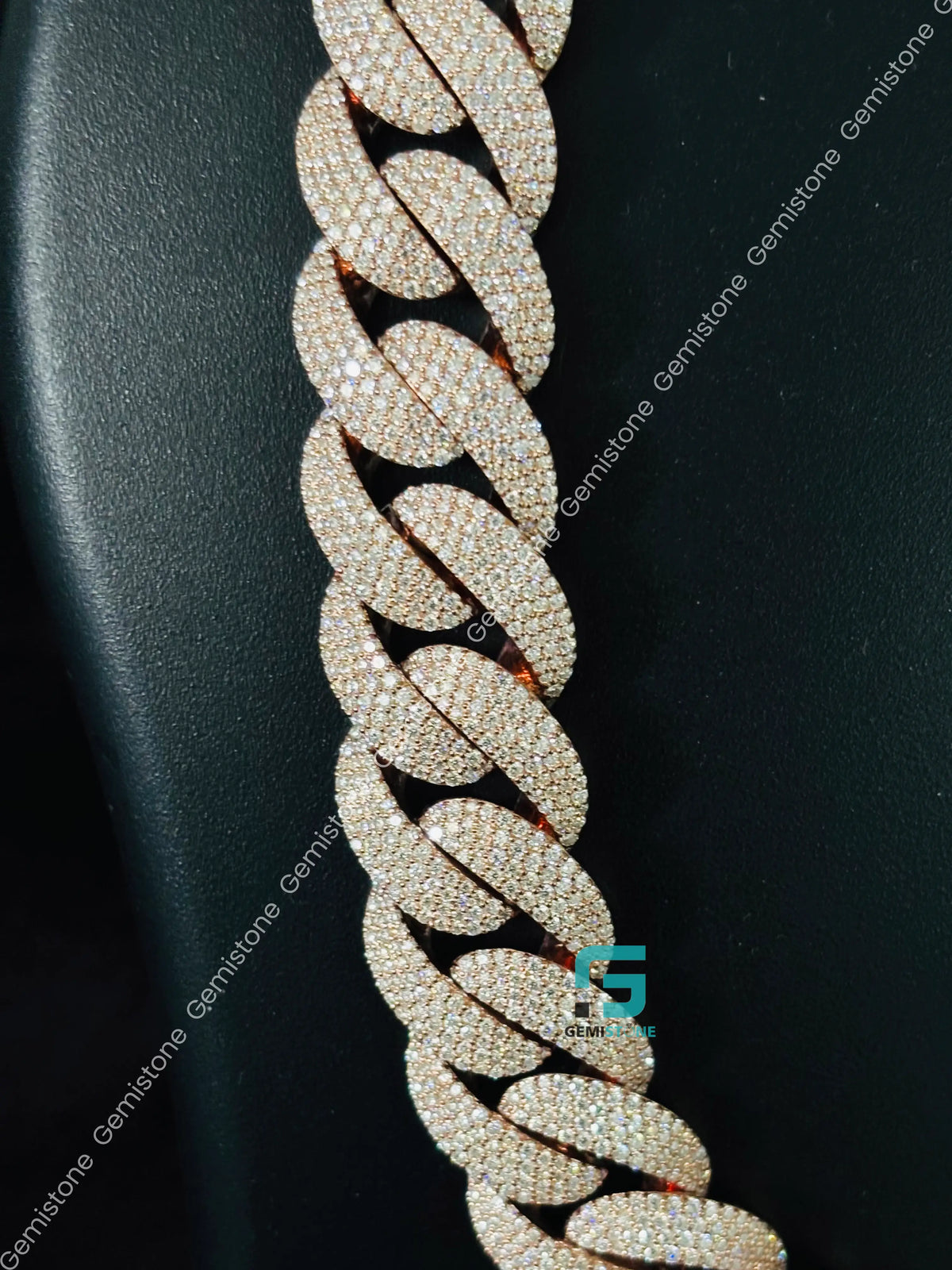 18MM Rose Gold Plated Iced Out Cuban Link Chain in 925 Silver