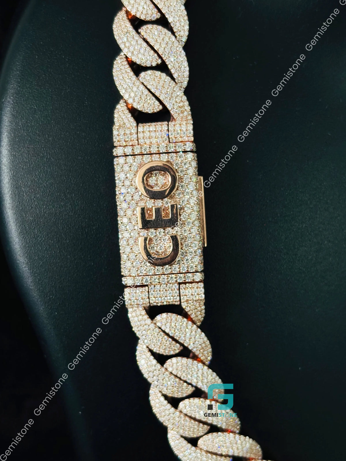 18MM Rose Gold Plated Iced Out Cuban Link Chain in 925 Silver