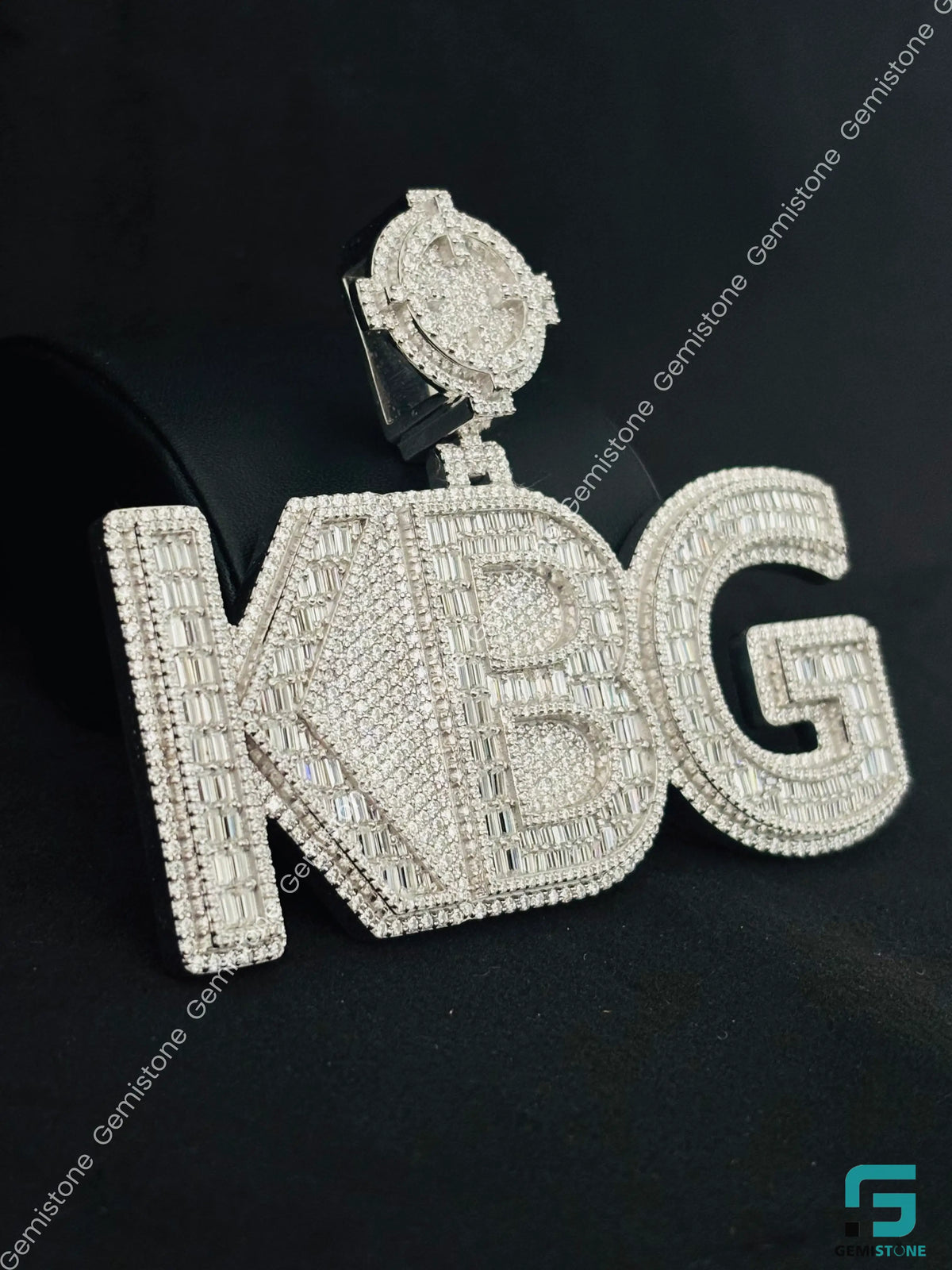 Round and Baguette Moissanite KBG Name Hip Hop Pendant