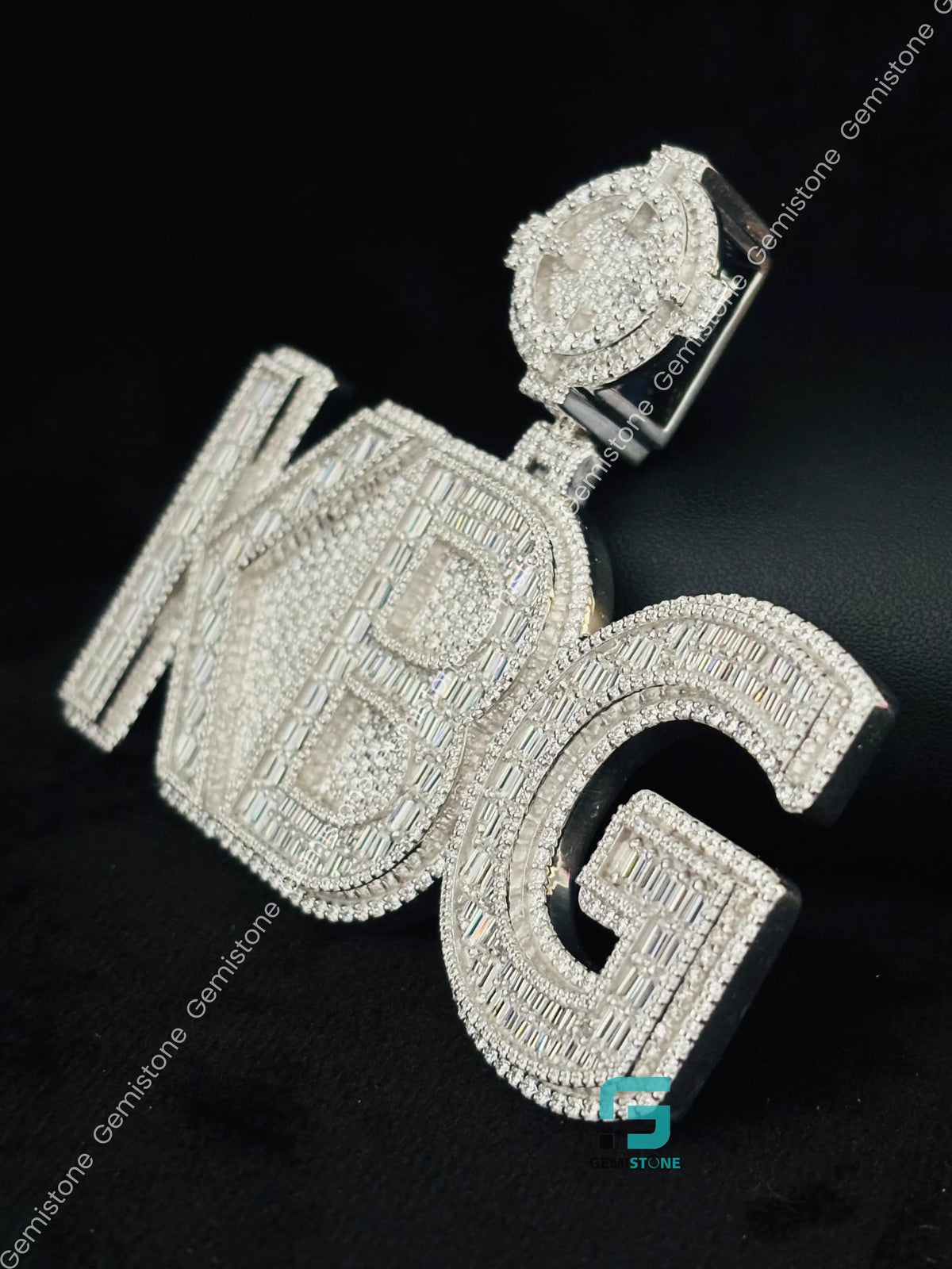 Round and Baguette Moissanite KBG Name Hip Hop Pendant