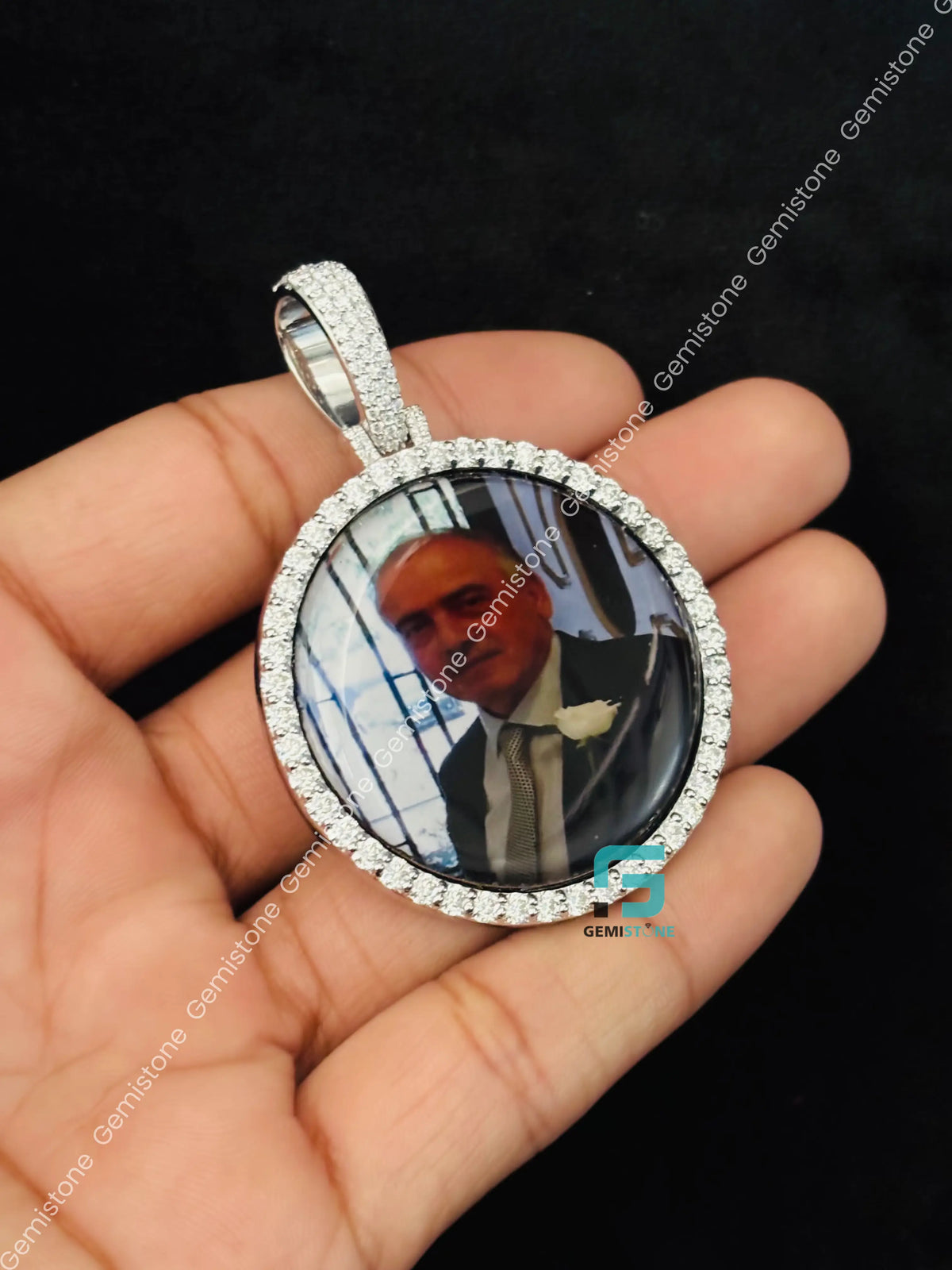 Big Bezel Custom Memory Photo Moissanite Iced Out Pendant