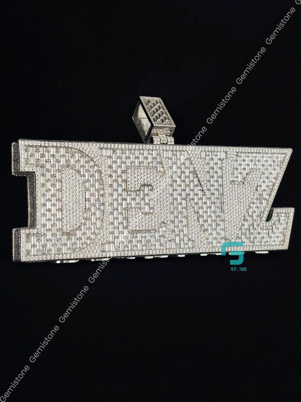 Baguette & Round Moissanite Name DENZ Rappers Pendant