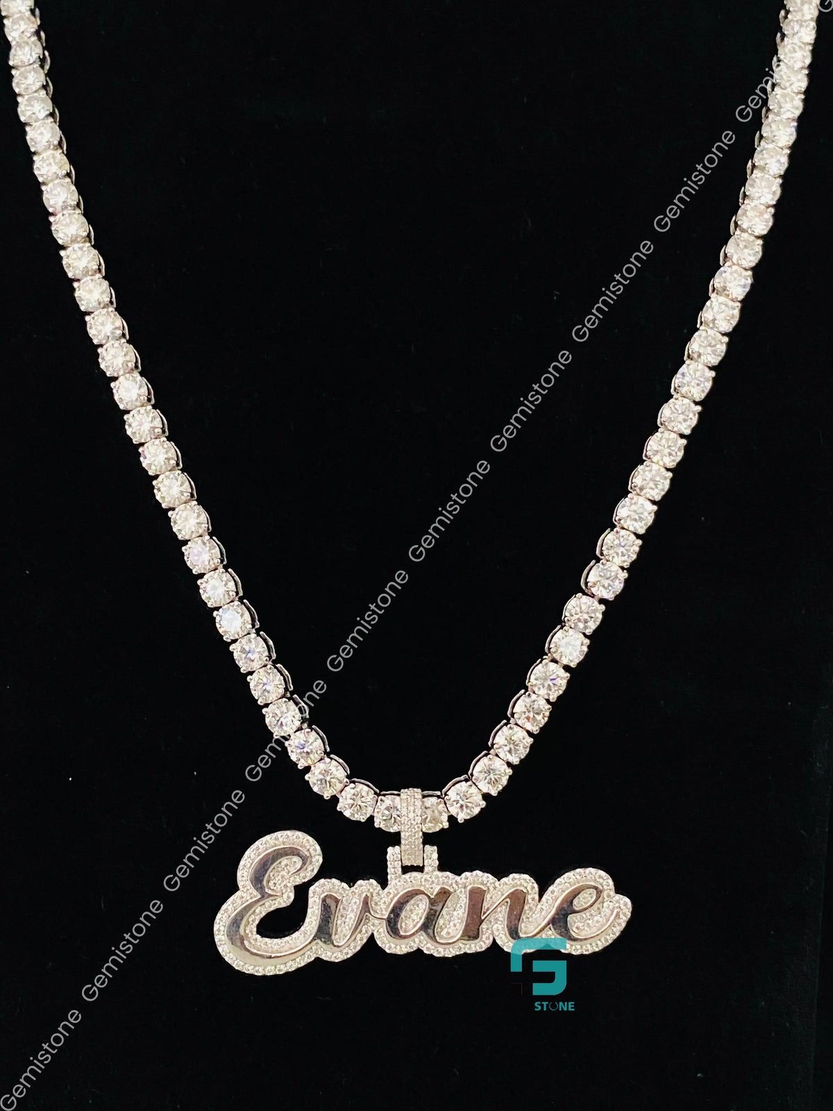 EVANE Initial Name VVS Moissanite Charm Pendant in 925 Silver
