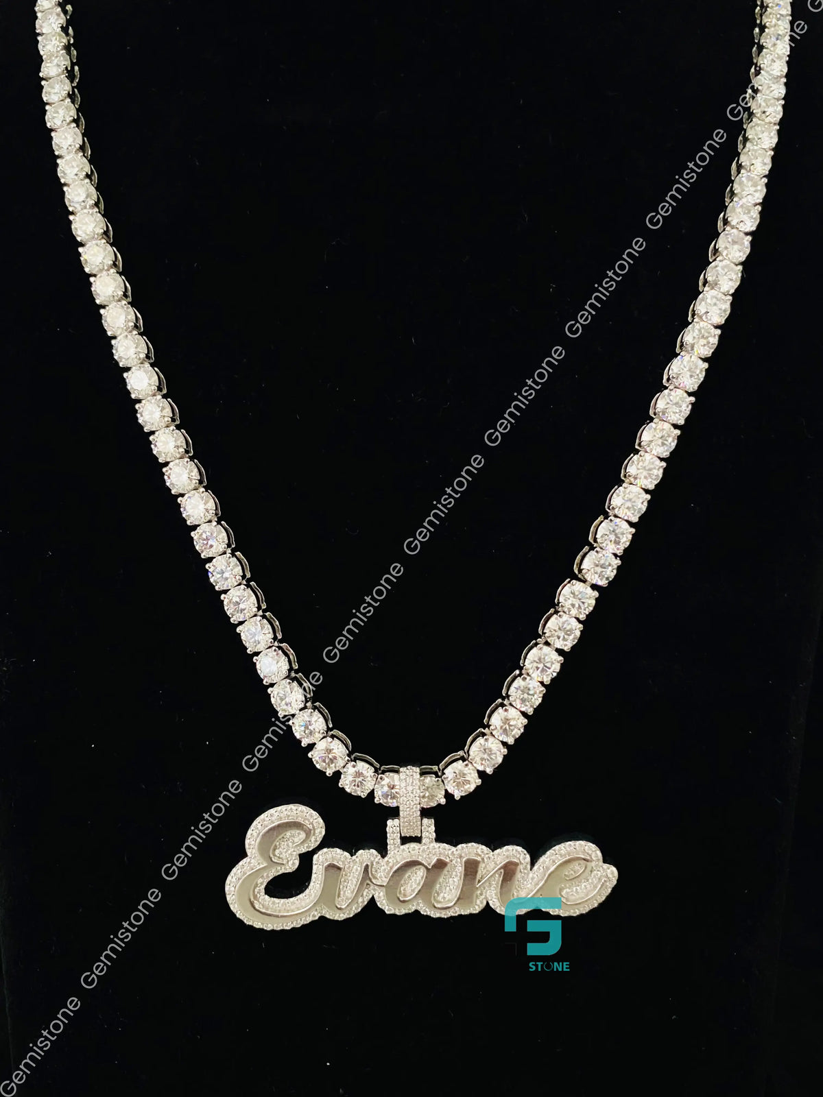 EVANE Initial Name VVS Moissanite Charm Pendant in 925 Silver