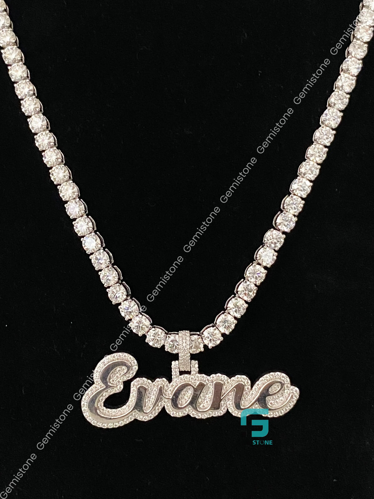 EVANE Initial Name VVS Moissanite Charm Pendant in 925 Silver