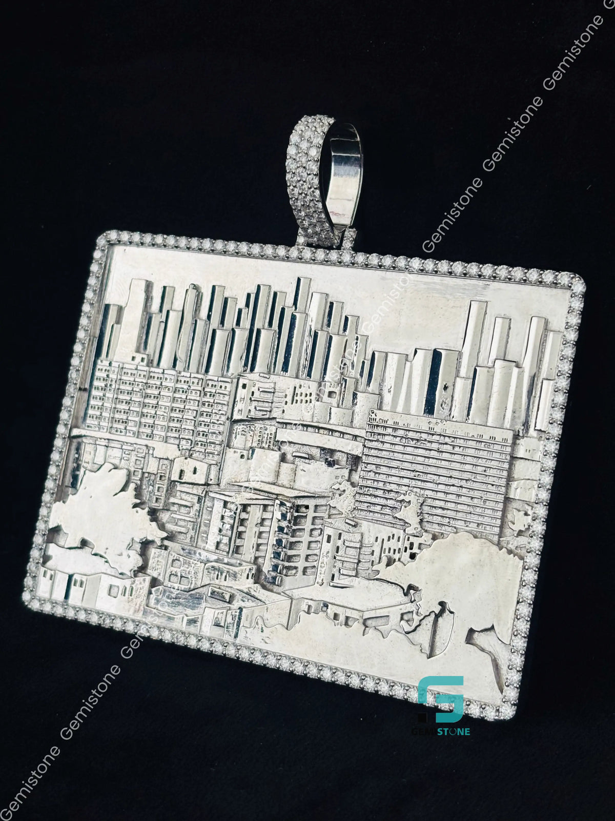 Custom Moissanite City Pendant in 925 Sterling Silver