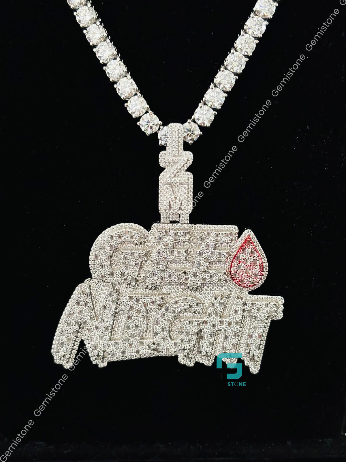 925 Silver Intial Name GEE NIGHT Moissanite Iced Out Pendant