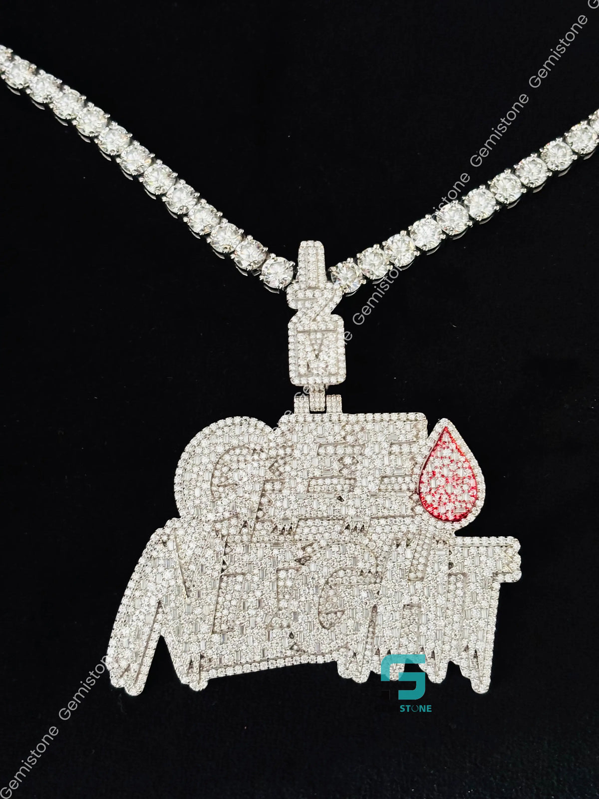 925 Silver Intial Name GEE NIGHT Moissanite Iced Out Pendant