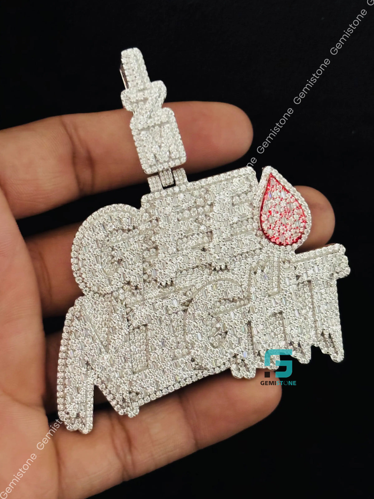 925 Silver Intial Name GEE NIGHT Moissanite Iced Out Pendant