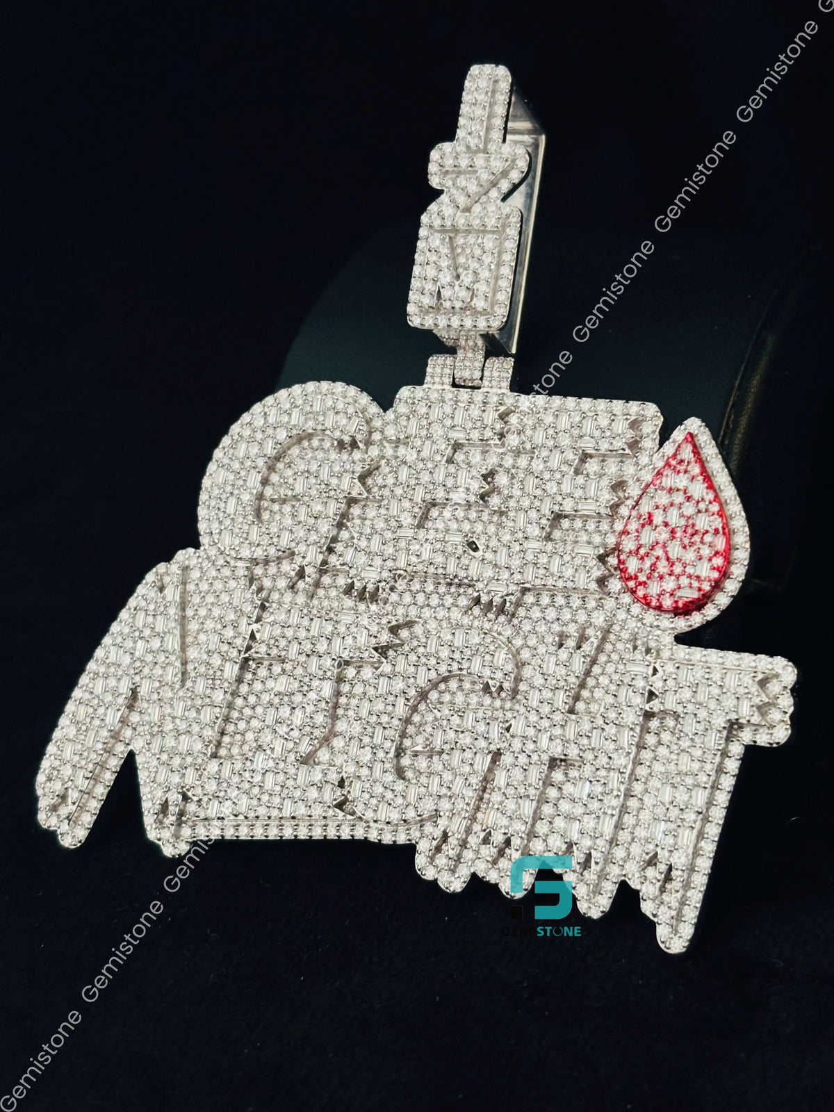 925 Silver Intial Name GEE NIGHT Moissanite Iced Out Pendant