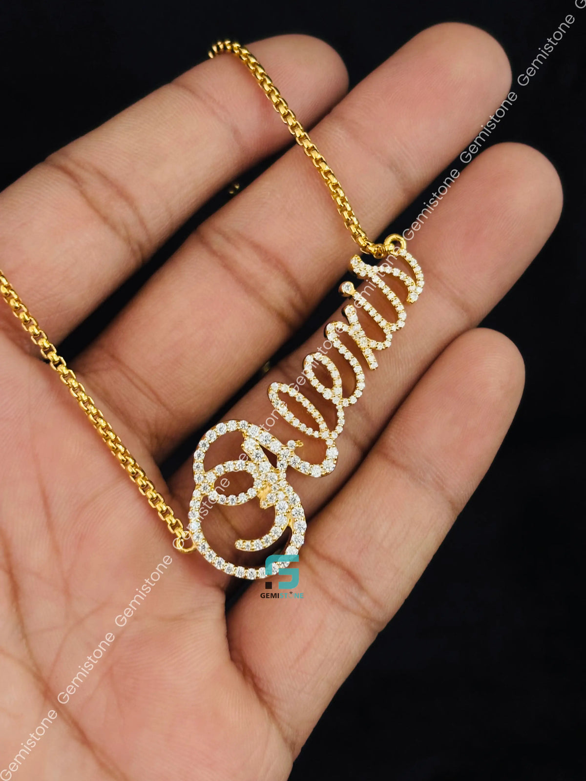 925 Silver Custom Initial Name Moissanite Pendant Necklace