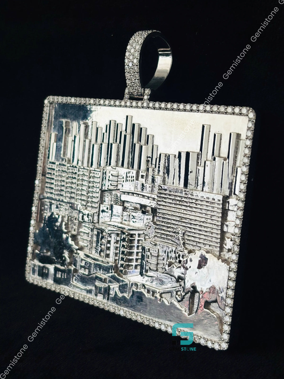 Custom Moissanite City Pendant in 925 Sterling Silver