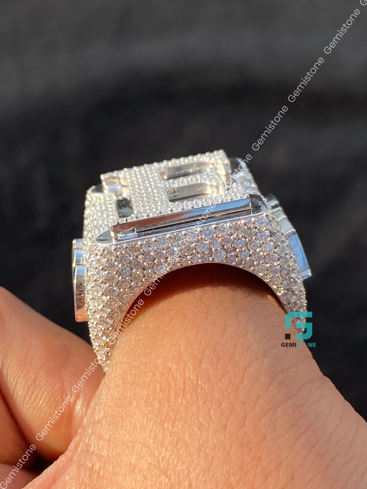 Custom Letter and Number Moissanite Iced Out Ring