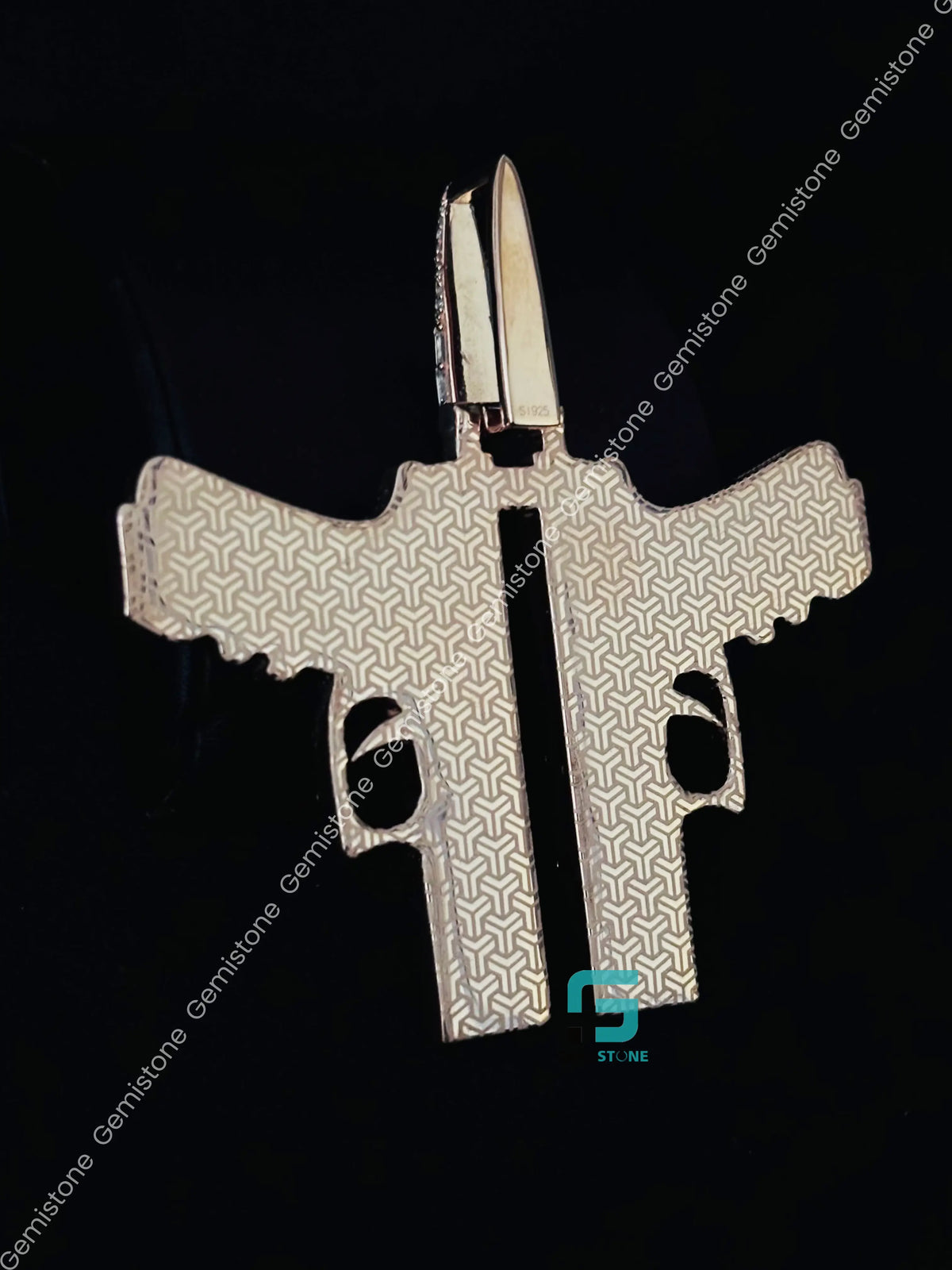 Double Pistol Gun Moissanite Hip Hop Pendant For Men