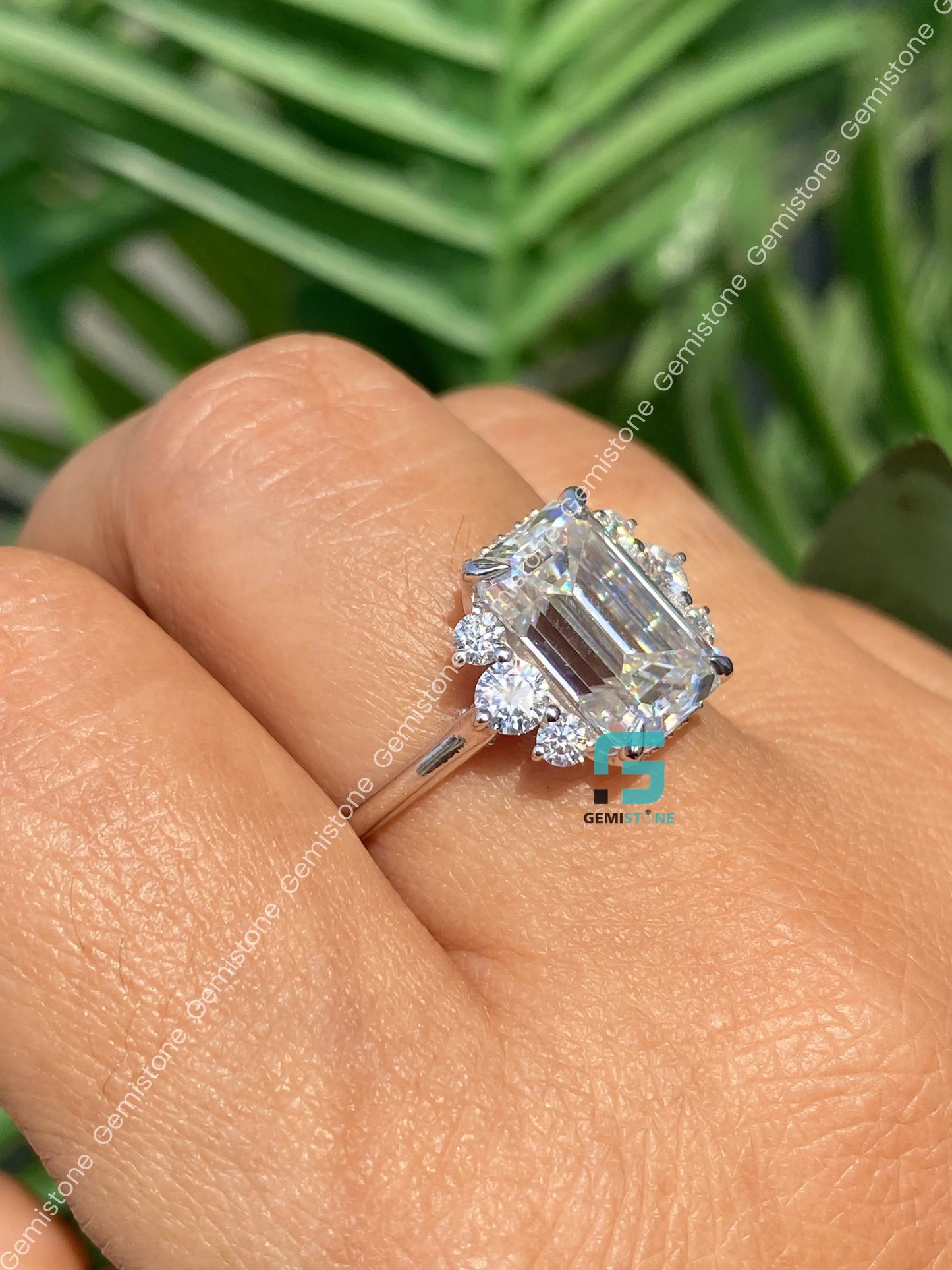 5 CT Emerald Cut Hidden Halo Moissanite Engagement Ring
