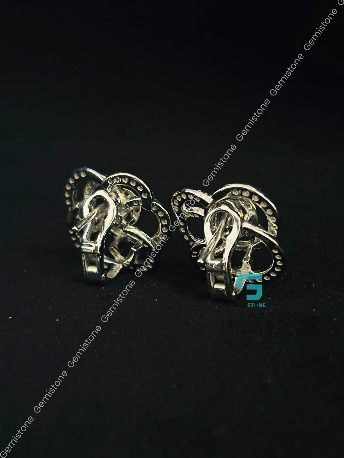 Floral Rose Shape Round Diamond Moissanite Stud Earrings