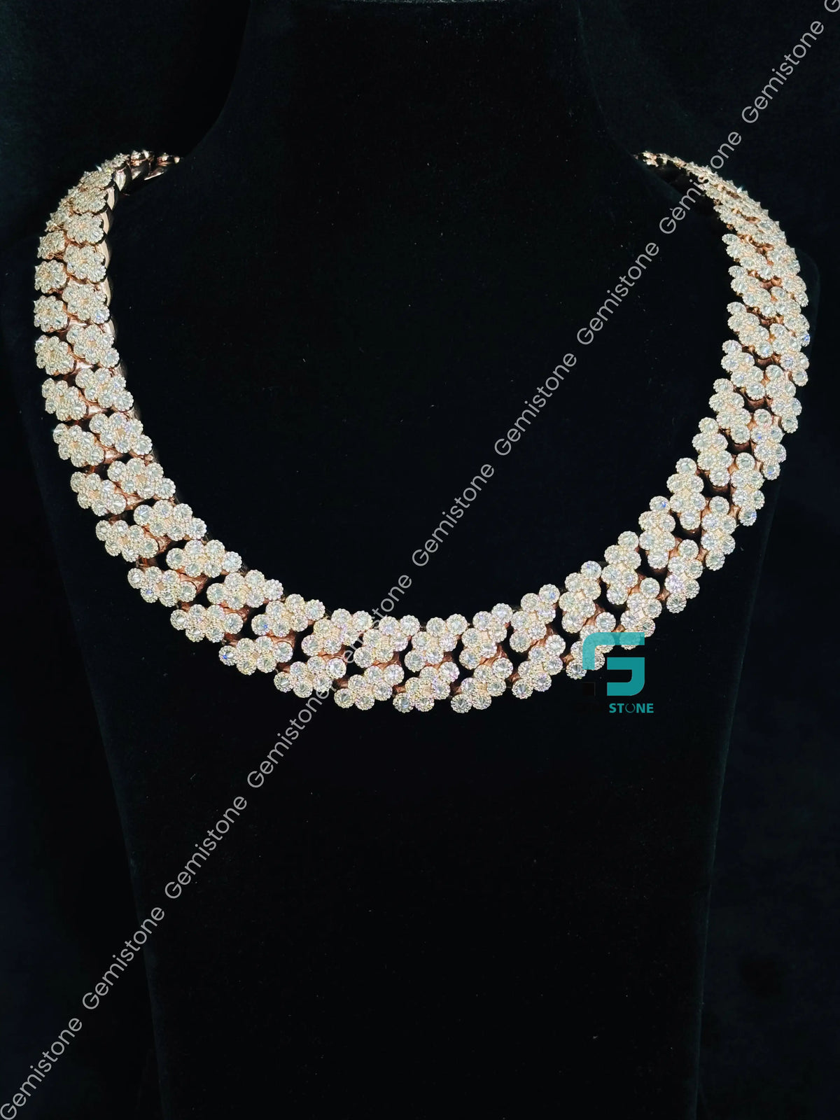 22MM Floral Shape Moissanite Cuban Link Hip Hop Chain For Men