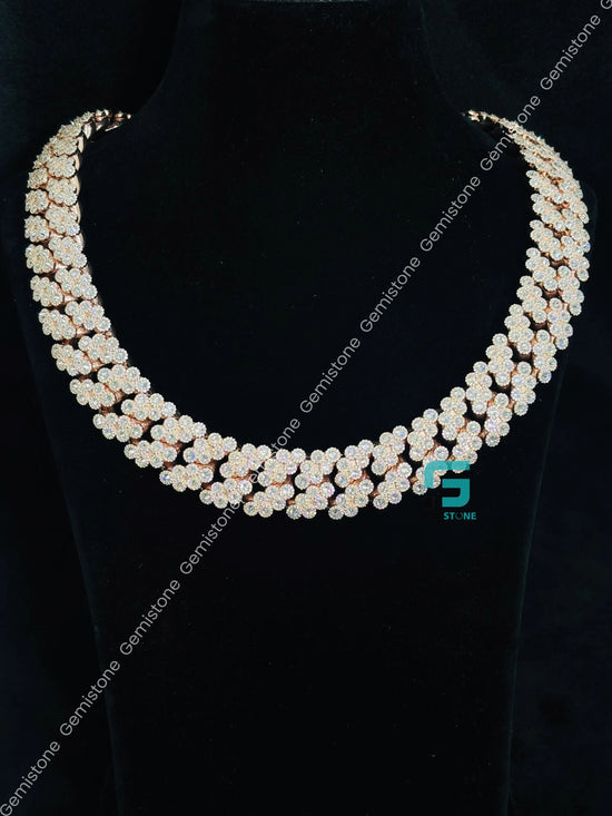 22MM Floral Shape Moissanite Cuban Link Hip Hop Chain For Men