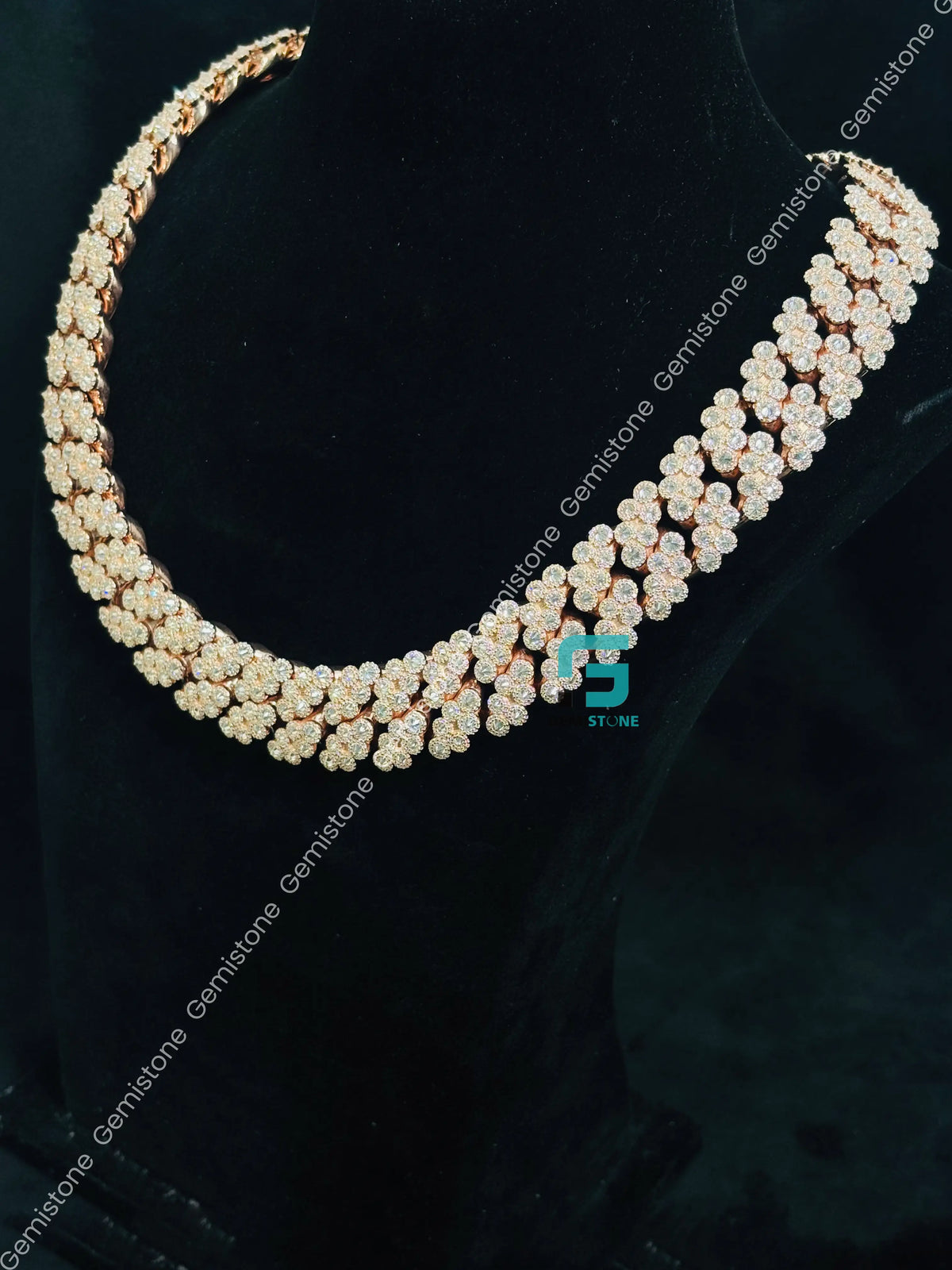 22MM Floral Shape Moissanite Cuban Link Hip Hop Chain For Men