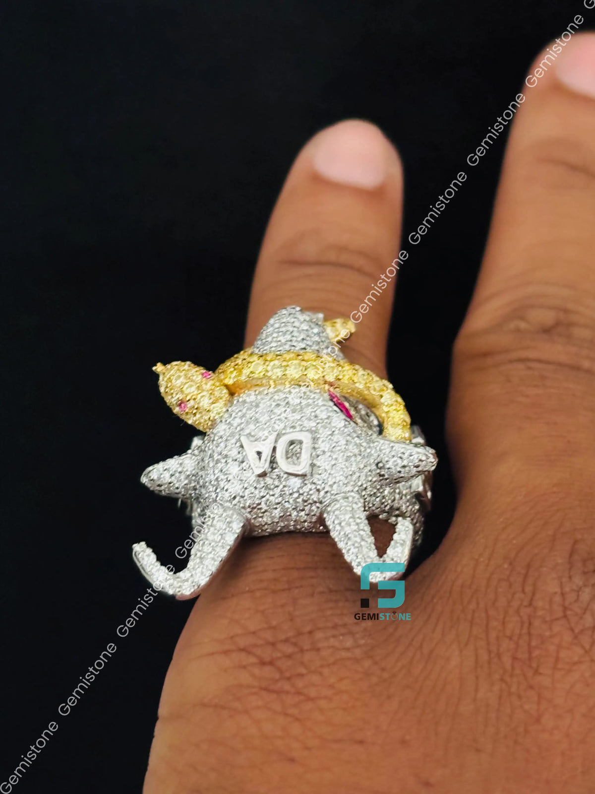 Snack Goat Skull Moissanite Animal Face Statement Ring