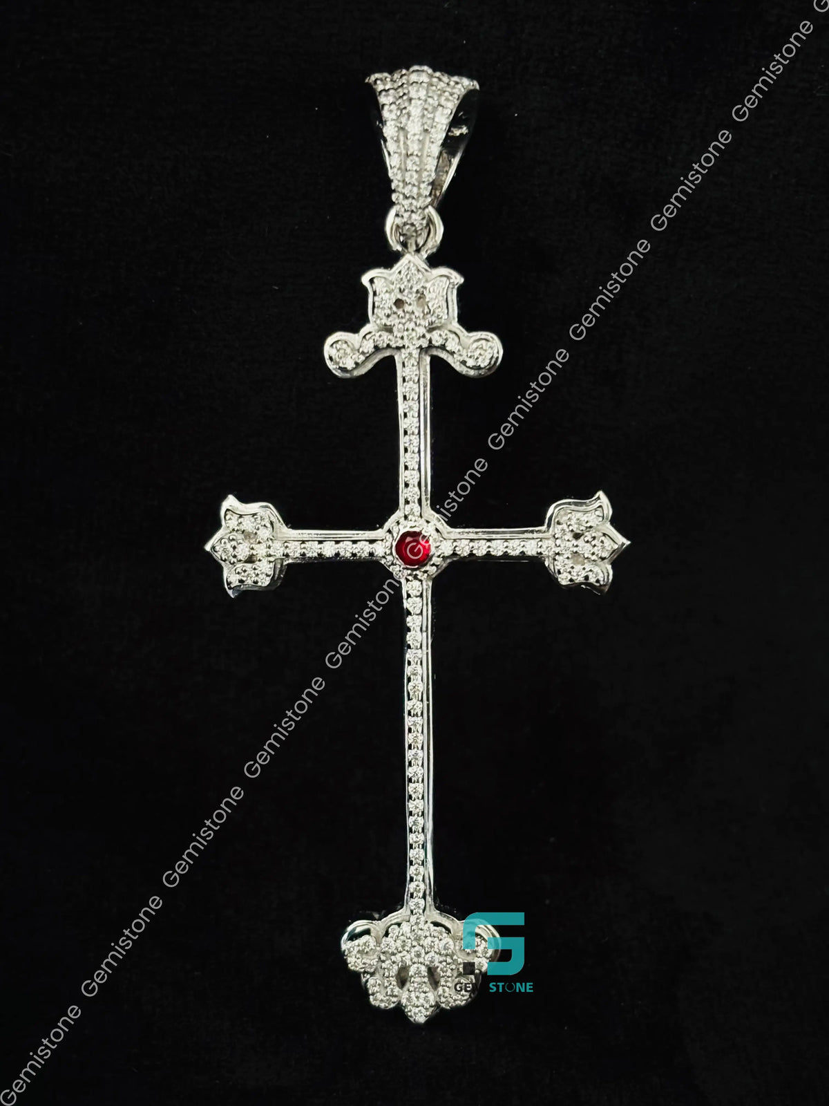 Jesus Cross Moissanite Ruby Hip Hop Pendant 925 Silver