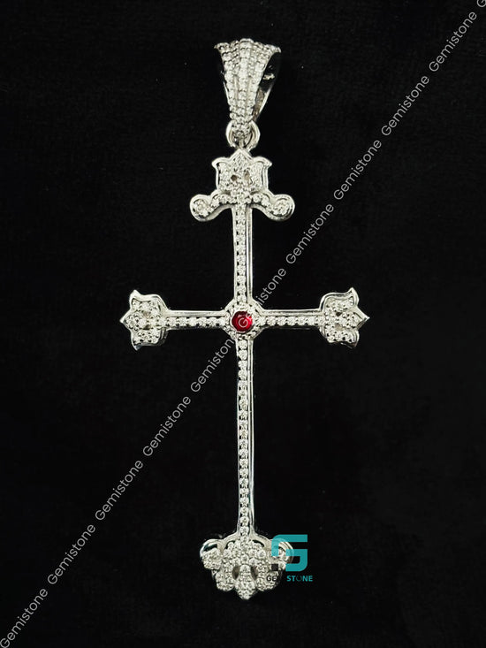 Jesus Cross Moissanite Ruby Hip Hop Pendant 925 Silver